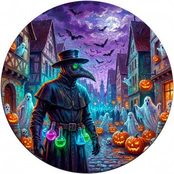 Деревянный фигурный пазл "Хэллоуин чумного доктора" 30x30 см, 270 деталей