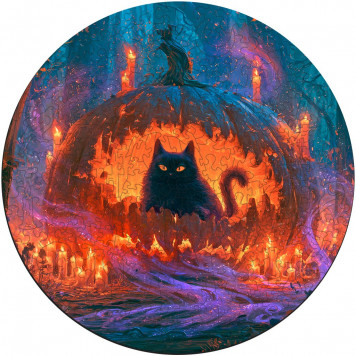 Деревянный фигурный пазл "Хеллоуинский чёрный кот" 30x30 см, 270 деталей