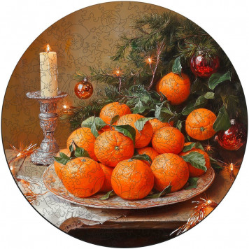 Деревянный фигурный пазл "Мандарины Натюрморт" 30x30 см, 200 деталей