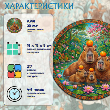 Деревянный фигурный пазл "Семья капибар с двумя малышами" 30x30 см, 217 деталей-1