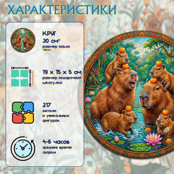 Деревянный фигурный пазл "Большая семья капибар" 30x30 см, 217 деталей-1