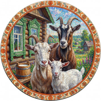 Деревянный фигурный пазл "Семья коз" 30x30 см, 217 деталей