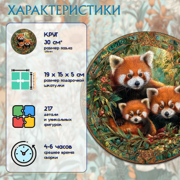 Деревянный фигурный пазл "Семья красных панд" 30x30 см, 217 деталей-1