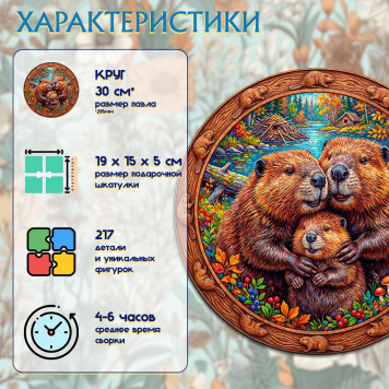 Деревянный фигурный пазл "Семья бобров" 29.5x29.5 см, 217 деталей-2