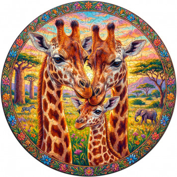 Деревянный фигурный пазл "Семья жирафов (портрет)" 29.5x29.5 см, 217 деталей
