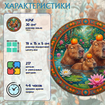 Деревянный фигурный пазл "Семья капибар" 29.5x29.5 см, 217 деталей-2