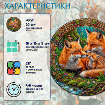 Деревянный фигурный пазл "Семья лис" 29.5x29.5 см, 217 деталей-2