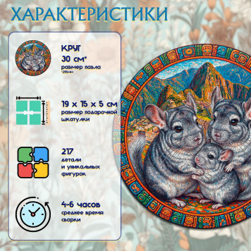Деревянный фигурный пазл "Семья шиншилл" 29.5x29.5 см, 217 деталей-2