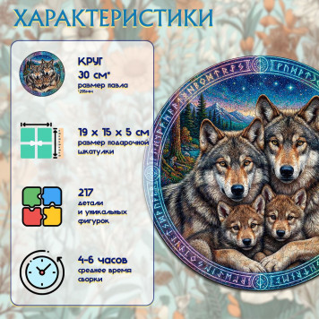 Деревянный фигурный пазл "Семья волков с двумя волчатами" 30x30 см, 217 деталей-2