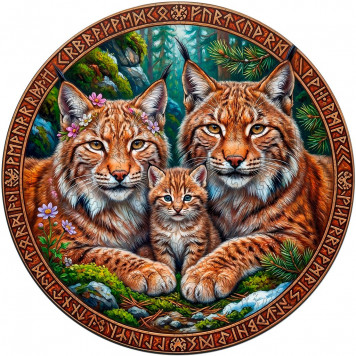 Деревянный фигурный пазл "Рысиная семья" 30x30 см, 217 деталей