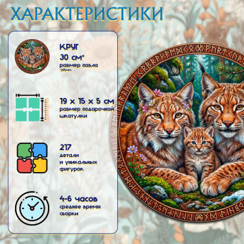 Деревянный фигурный пазл "Рысиная семья" 30x30 см, 217 деталей-2