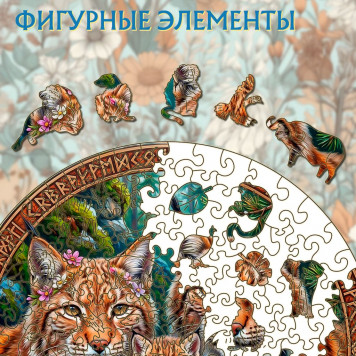 Деревянный фигурный пазл "Рысиная семья" 30x30 см, 217 деталей-3