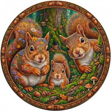 Деревянный фигурный пазл "Семья белок" 30x30 см, 217 деталей