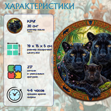 Деревянный фигурный пазл "Семья чёрных пантер" 30x30 см, 217 деталей-2