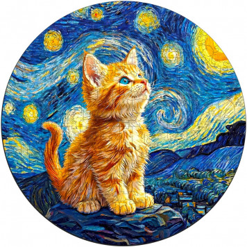 Деревянный фигурный пазл "Котик Ван Гога" 30x30 см, 200 деталей