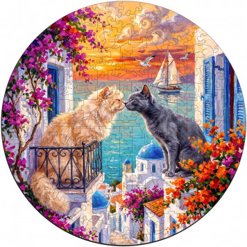 Деревянный фигурный пазл "Кошачье свидание" 30x30 см, 200 деталей