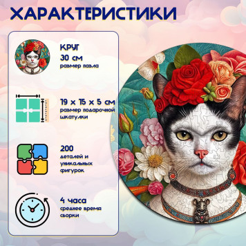 Деревянный фигурный пазл "Фрида Муркало" 30x30 см, 200 деталей-1