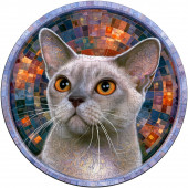 Деревянный фигурный пазл "Мандала Лиловая бурманская кошка" 30x30 см, 200 деталей