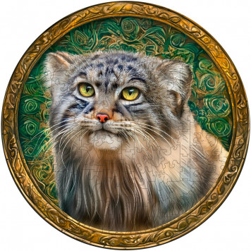 Деревянный фигурный пазл "Мандала Манул" 30x30 см, 200 деталей