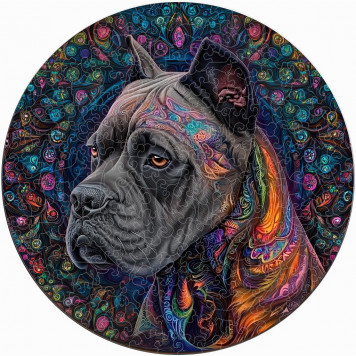 Деревянный фигурный пазл "Мандала Кане Корсо" 30x30 см, 262 деталей