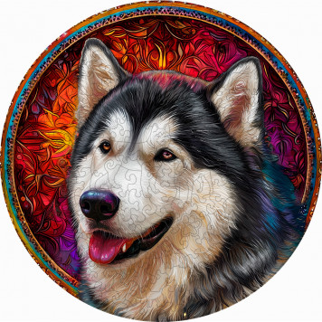 Деревянный фигурный пазл "Мандала Аляскинский маламут" 30x30 см, 262 деталей