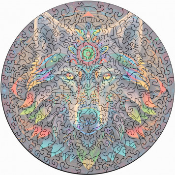 Деревянный фигурный пазл "Мандала Волк" 30x30 см, 220 деталей-2