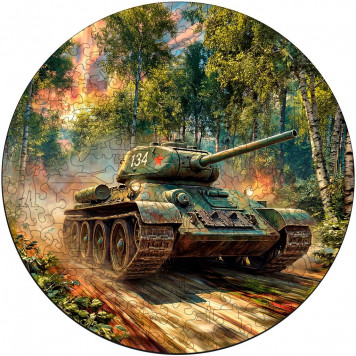 Деревянный фигурный пазл "Танк Т-34" 30x30 см, 217 деталей