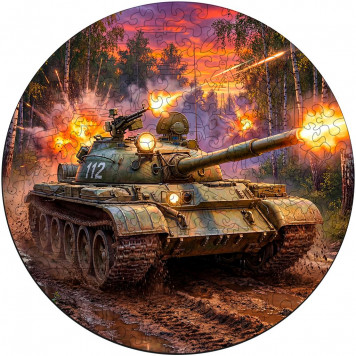 Деревянный фигурный пазл "Танк Т-62" 30x30 см, 217 деталей