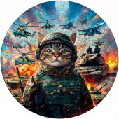 Деревянный фигурный пазл "Военный котик" 30x30 см, 217 деталей