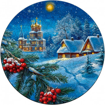 Деревянный фигурный пазл "Рождественская ночь" 30x30 см, 200 деталей