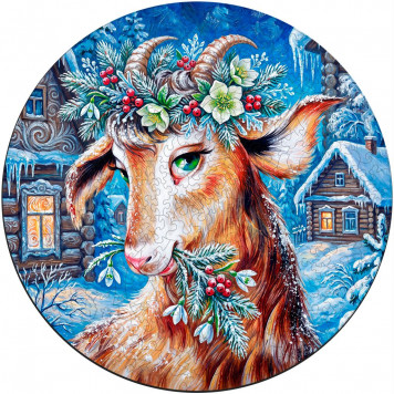 Деревянный фигурный пазл "Зимняя козочка" 30x30 см, 255 деталей