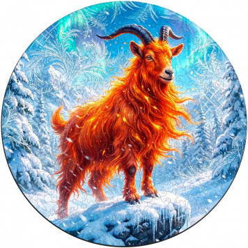 Деревянный фигурный пазл "Горный огненный козёл" 30x30 см, 255 деталей