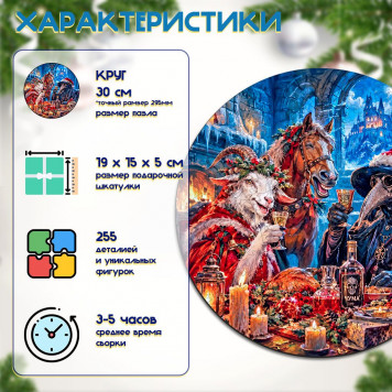 Деревянный фигурный пазл "Чумной новый год 2027. Коза, лошадь и чумной доктор" 30x30 см, 255 деталей-1