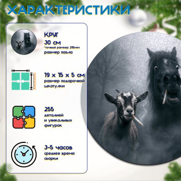 Деревянный фигурный пазл "Новогодний перекур" 30x30 см, 255 деталей-1