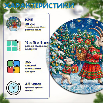 Деревянный фигурный пазл "Мама коза с подарками" 30x30 см, 255 деталей-1