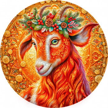 Деревянный фигурный пазл "Огненная коза" 30x30 см, 255 деталей