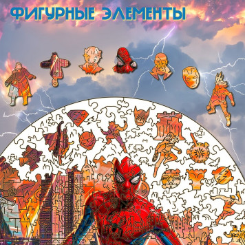 Деревянный фигурный пазл "Человек-паук на крыше небоскрёба" 30x30 см, 200 деталей-3