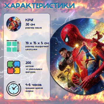 Деревянный фигурный пазл "Человек-паук: Новый день" 30x30 см, 200 деталей-1