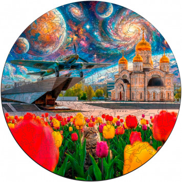 Деревянный фигурный пазл "Фантастический Ил-2. Самарская область." 30x30 см, 182 деталей