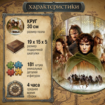 Деревянный фигурный пазл "Братство кольца. Властелин колец" 30x30 см, 181 деталей-2