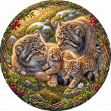 Семья манулов с двумя котятами